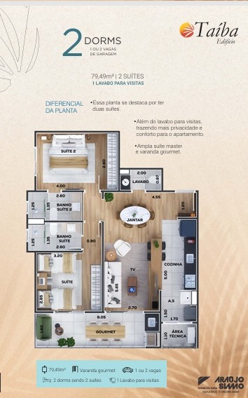 Apartamento à venda com 2 dormitórios, 75 m² no Edifício Taíba em Taubaté/SP.