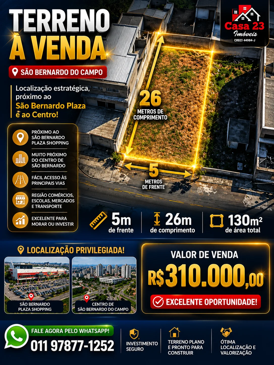 Terreno à Venda em São Bernardo do Campo | 130m² | Próximo ao São Bernardo Plaza Shopping