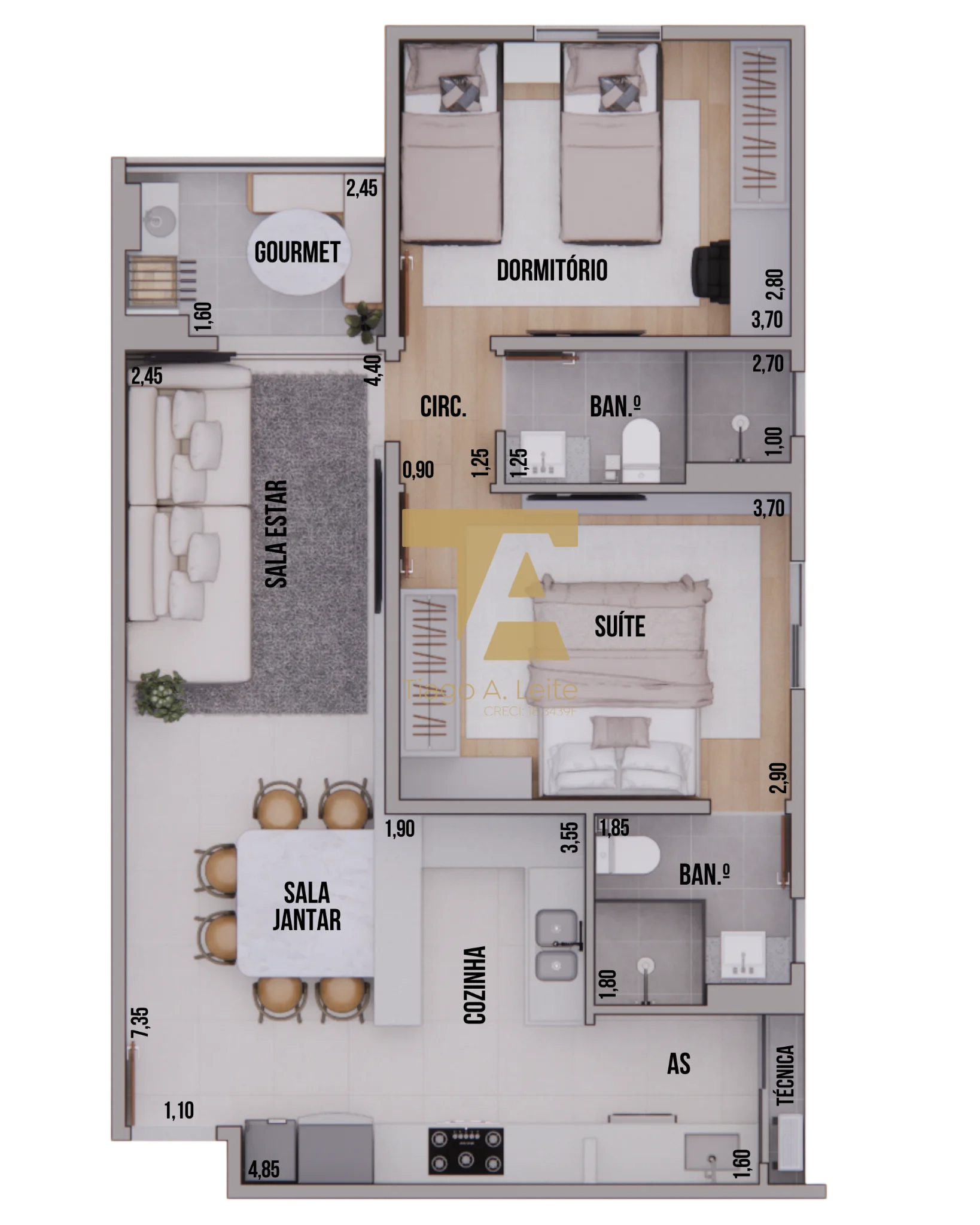 Apartamento 2 Quartos no Triviatto Residence Campo Alegre Pindamonhangaba (68,50 m²)