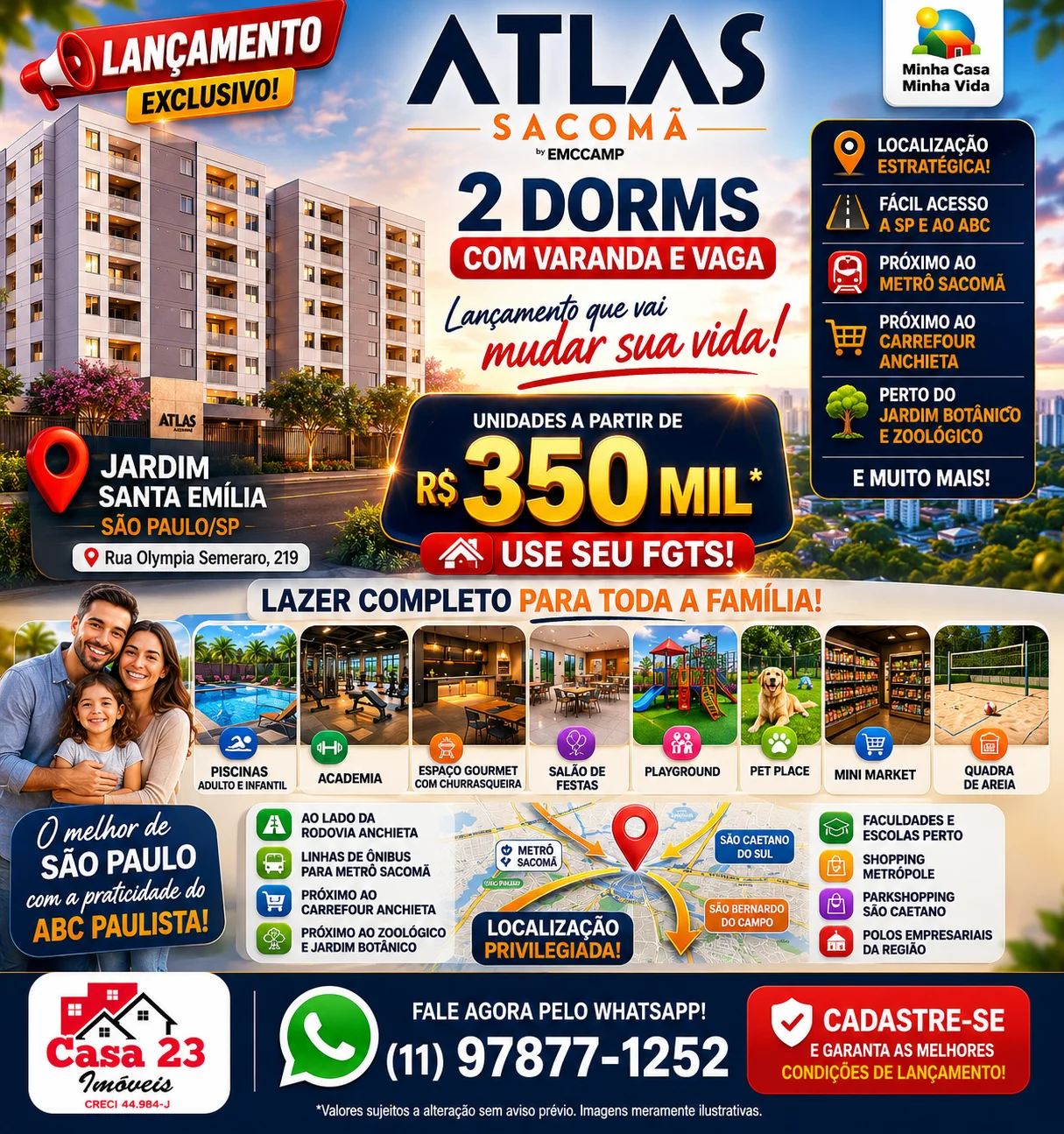 ATLAS SACOMÃ | Apartamentos de 2 Dormitórios com Varanda e Vaga na Divisa de São Paulo com o ABC Paulista — foto 3