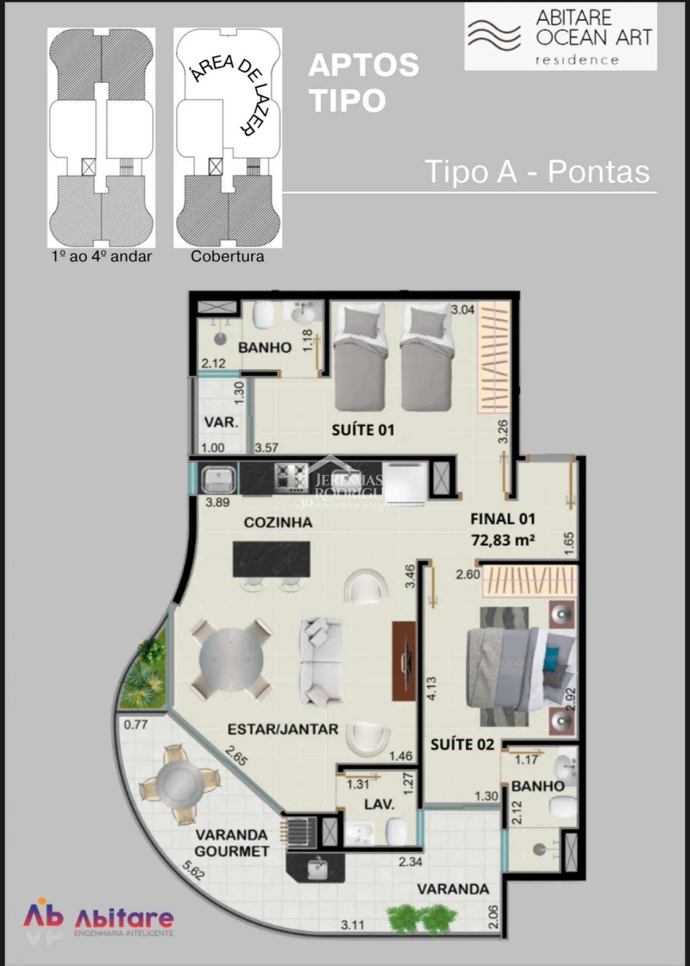Apartamento à venda em construção com 2 suítes, 72 m² no Condomínio Ocean Art em Ubatuba/SP.
