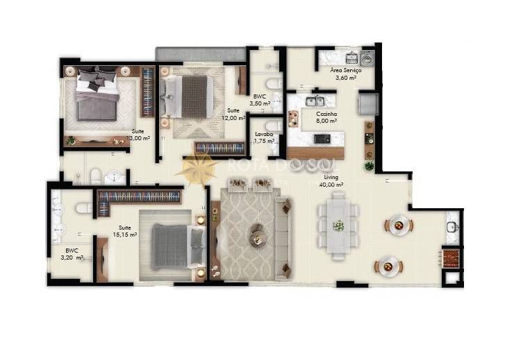 Residencial Villa Aurora Apartamento 3 Suítes e 2 Vagas em Meia Praia Itapema SC
