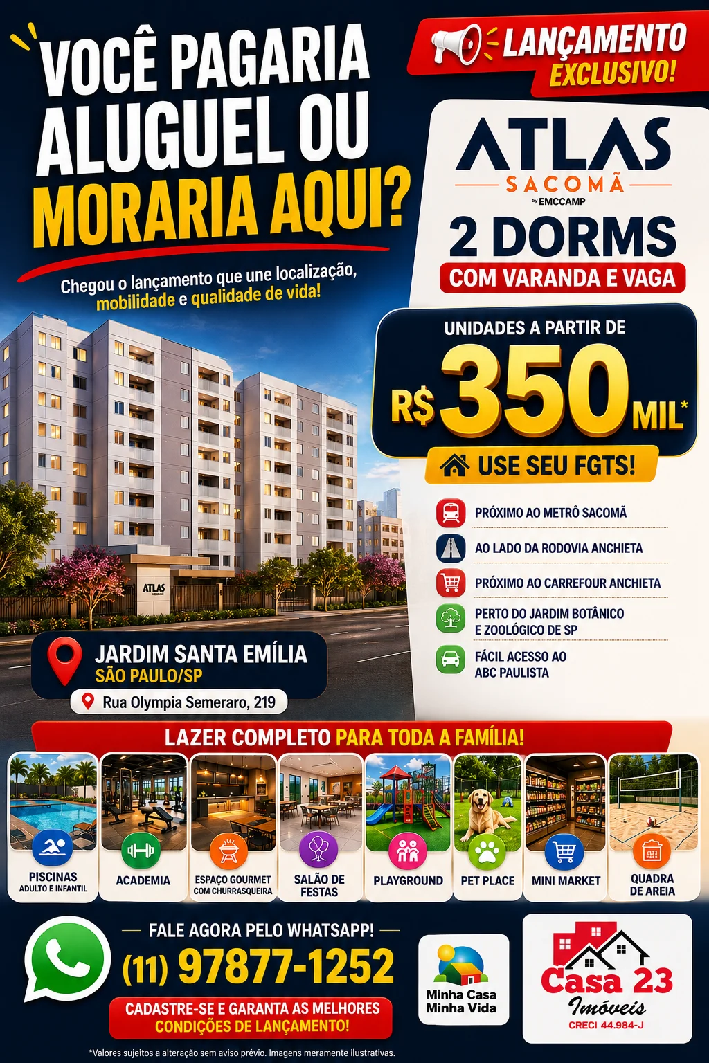 ATLAS SACOMÃ | Apartamentos de 2 Dormitórios com Varanda e Vaga na Divisa de São Paulo com o ABC Paulista