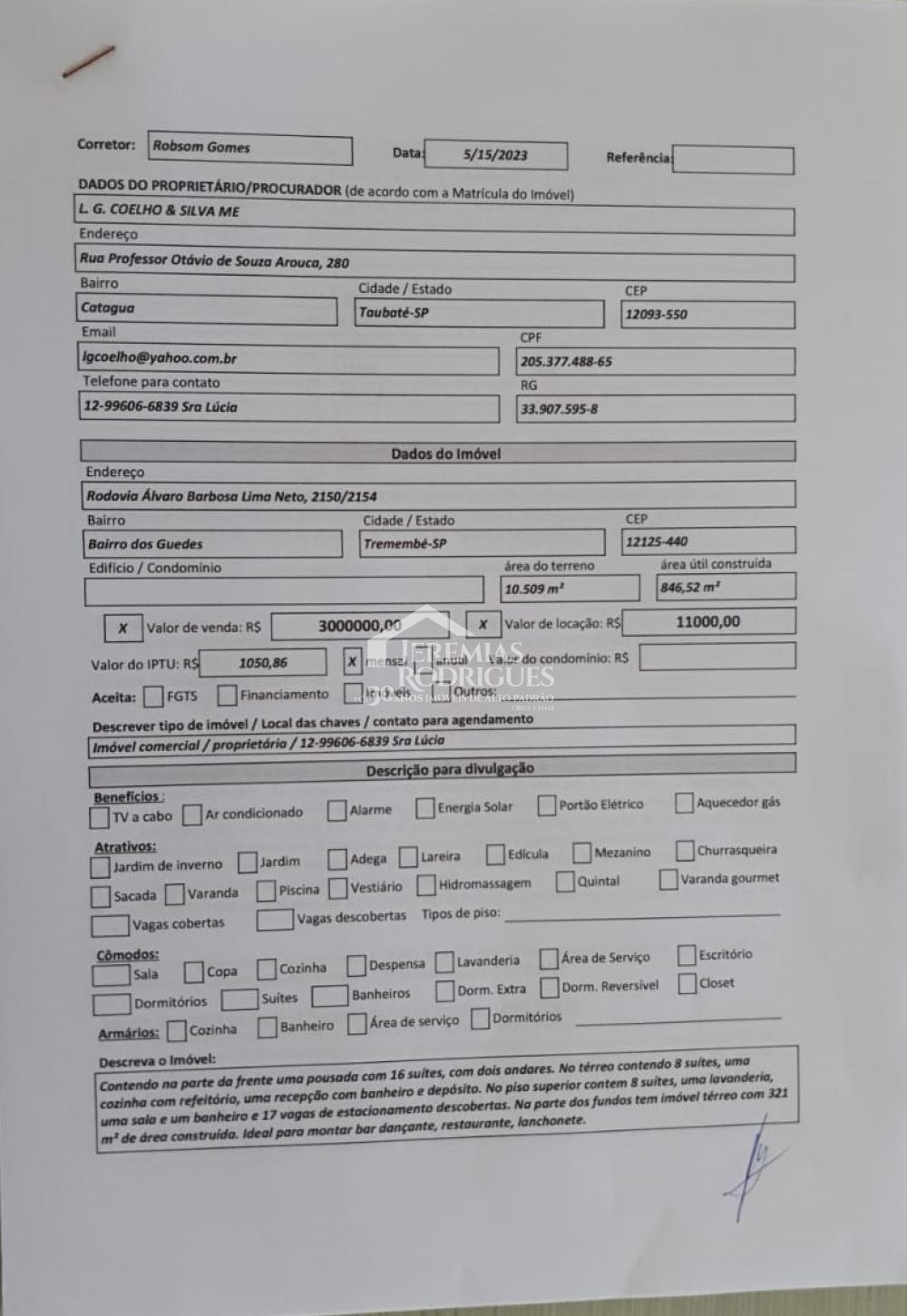 Ponto comercial para venda em Tremembé/SP