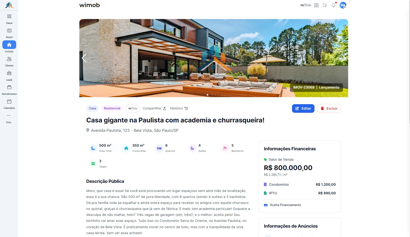 Ficha de detalhe do imóvel
