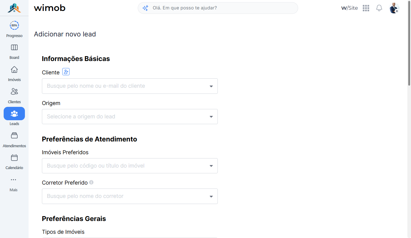 Formulário Adicionar novo lead